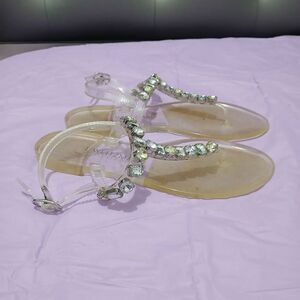 Stuart weitzman womens size 7 clear strong jelly bean  sandals embellished